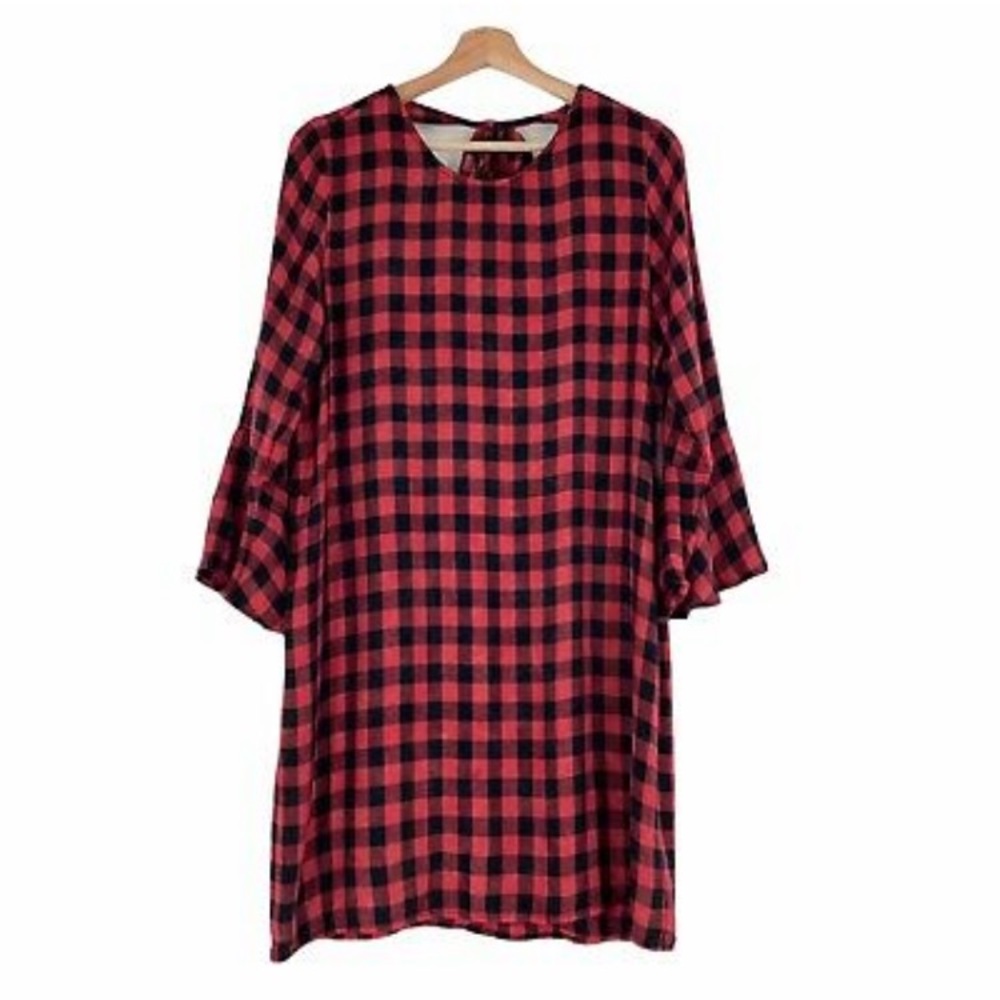 Anthropologie cloth & stone dress size small red black plaid